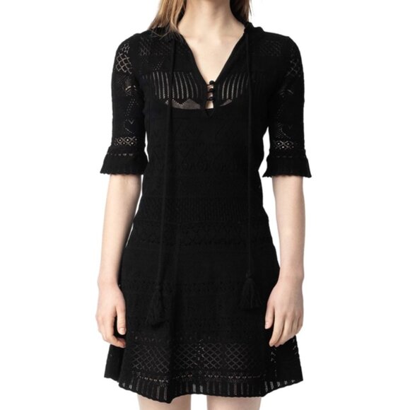 Zadig & Voltaire Memphisa Pointelle Knit Dress-Black - Picture 1 of 7